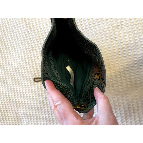 Free People Leather Cross Body Green & Brown Sneak Print Magnetic Closure Purse - Picture 4 of 16